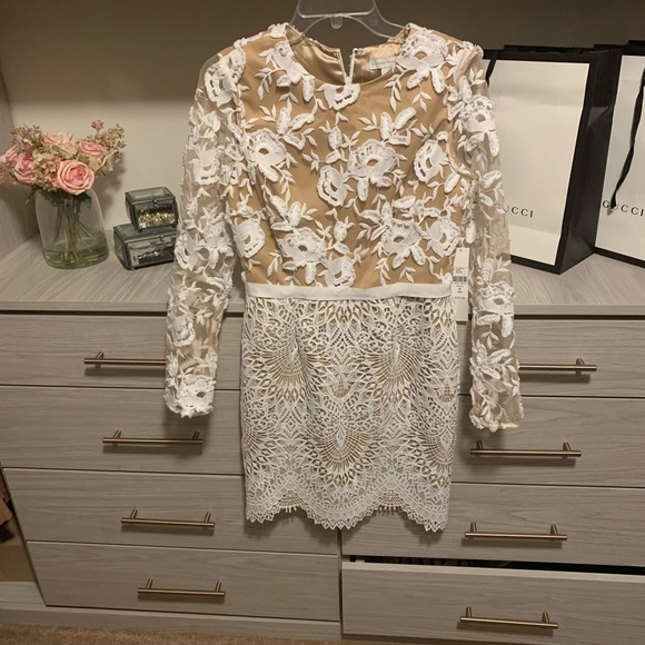 ML Monique Lhuillier Calypso Long Sleeve Lace Cocktail Dress Size 8 Women NEW - Picture 2 of 8